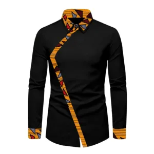 Chemise Africaine Homme Noire à Manches Longues