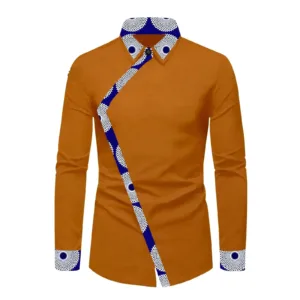 Chemise africaine homme orange à manches longues