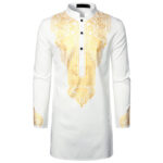 Chemise africaine blanche et dorée pour homme