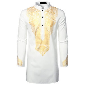 Chemise africaine blanche et dorée pour homme