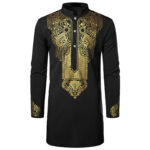 Chemise longue avec motifs africains dorés