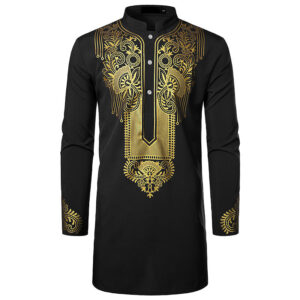 Chemise longue avec motifs africains dorés