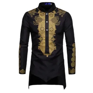 Chemise noire et dorée pour homme, style africain