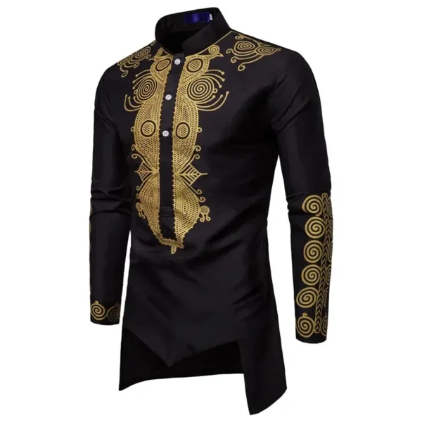 Chemise longue homme, design noir et doré