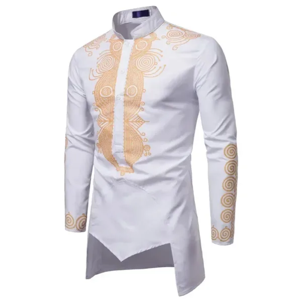 Chemise noire avec motifs dorés, style afro