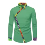 Chemise Africaine Verte à Manches Longues pour Homme