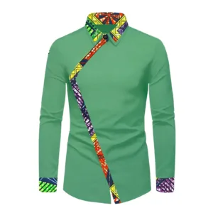 Chemise Africaine Verte à Manches Longues pour Homme