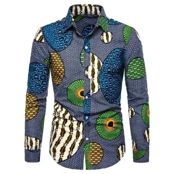 Chemise africaine bleue gris à manches longues pour homme