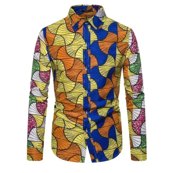 chemise-africaine-manches-longues-bleu-jaune-1 Chemise africaine manches longues bleu et jaune pour homme