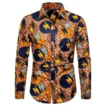 Chemise Africaine Manches Longues Bleu Orange pour homme
