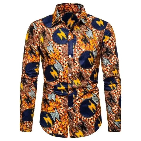 chemise-africaine-manches-longues-bleu-orange-1 Chemise Africaine Manches Longues Bleu Orange pour homme