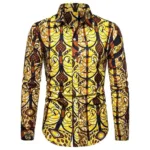Chemise Africaine Manches Longues Jaune pour homme
