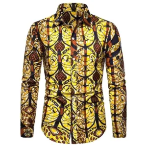 Chemise Africaine Manches Longues Jaune pour homme