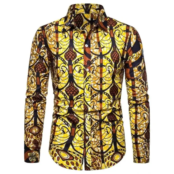 Chemise Africaine Manches Longues Jaune pour homme
