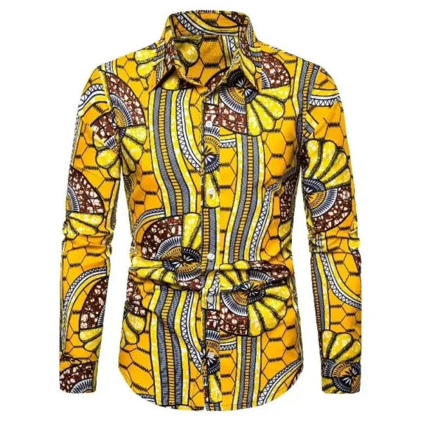 chemise-africaine-manches-longues-jaune-orange-1 Chemise africaine manches longues jaune orange pour homme
