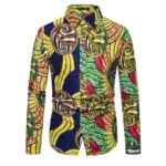 Chemise Africaine Manches Longues Jaune Verte pour homme