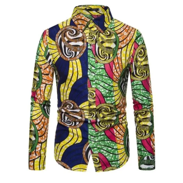 chemise-africaine-manches-longues-jaune-verte-1 Chemise Africaine Manches Longues Jaune Verte pour homme