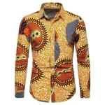 Chemise Africaine Manches Longues Marron Clair pour homme