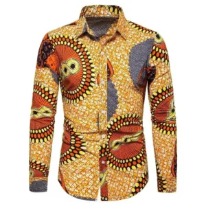Chemise Africaine Manches Longues Marron Clair pour homme