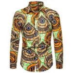 Chemise Africaine Manches Longues Orange et Verte pour Homme
