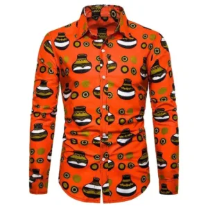 Chemise Africaine Rouge Manches Longues pour Homme