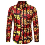 Chemise africaine rouge et jaune à manches longues pour homme