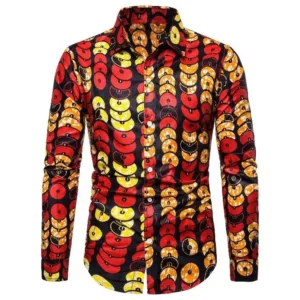 Chemise africaine rouge et jaune à manches longues pour homme