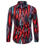 Chemise africaine rouge et noire à manches longues pour homme