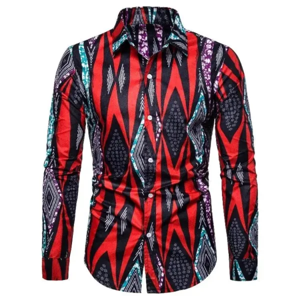 chemise-africaine-manches-longues-rouge-noir-1 Chemise africaine rouge et noire à manches longues pour homme