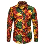 Chemise africaine rouge et verte à manches longues pour homme