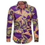 Chemise Africaine Violette Manches Longues pour Homme