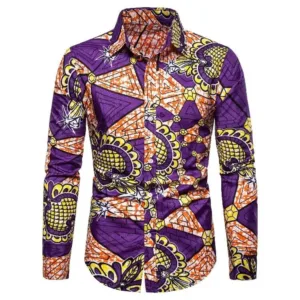 Chemise Africaine Violette Manches Longues pour Homme