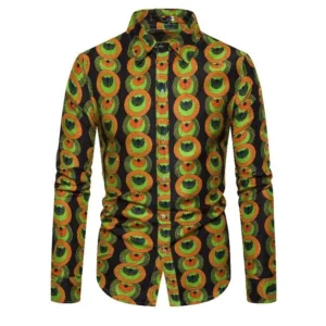Chemise africaine manches noires et vertes pour homme