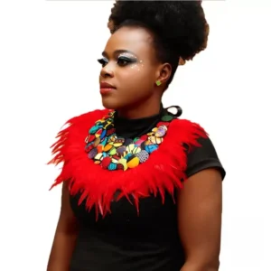 Collier Africain en Plume Rouge