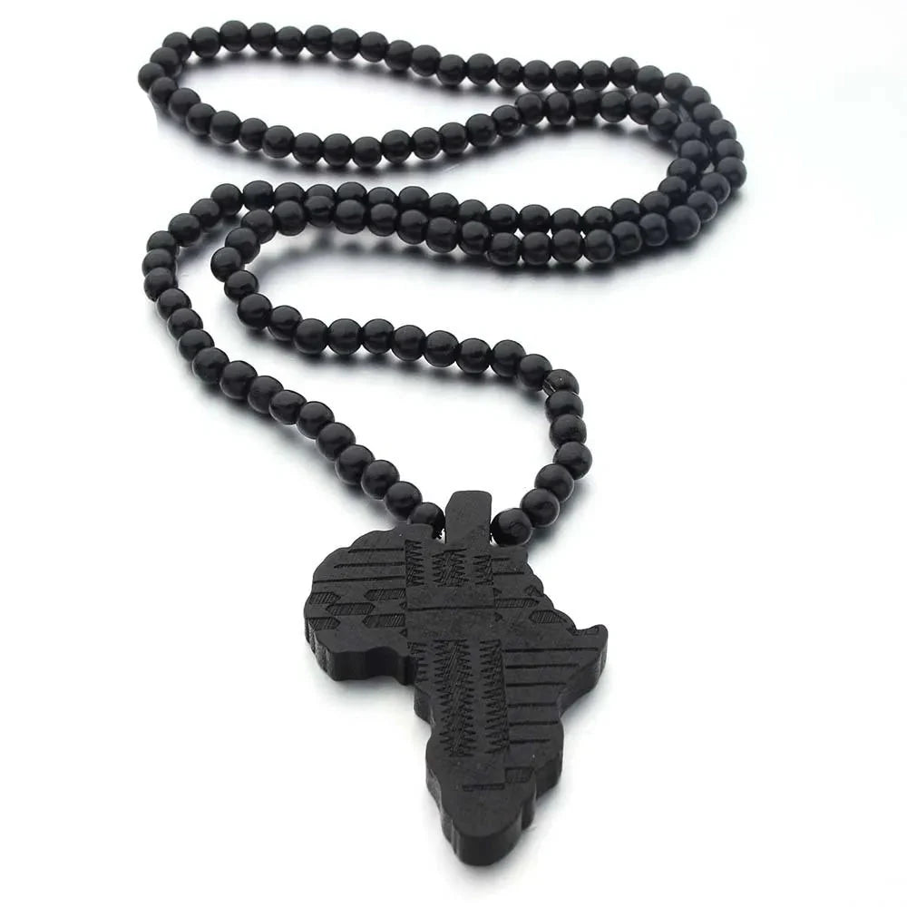Collier artisanal en bois, motif Afrique stylisé