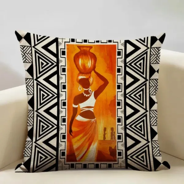 coussin-motif-femme-africaine-et-vase-1 Coussin motif femme africaine et vase décoratif