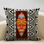 Coussin motif masque africain décoratif pour intérieur