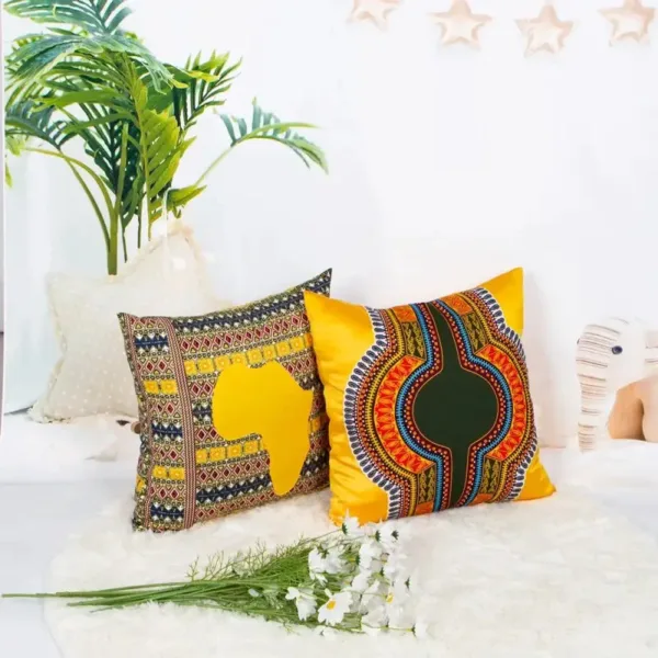 Coussin wax africain motif géométrique vibrant