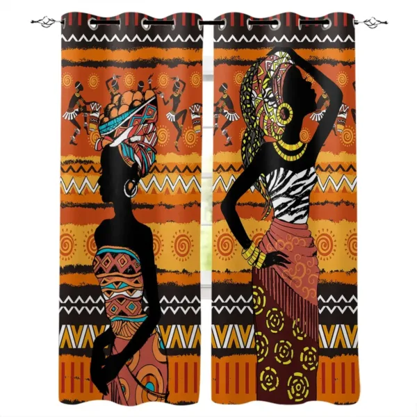 double-rideaux-africains-occultants-orange-1 Double rideaux africains occultants orange pour décoration intérieure