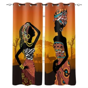 Double rideaux occultants savane africaine décoratifs