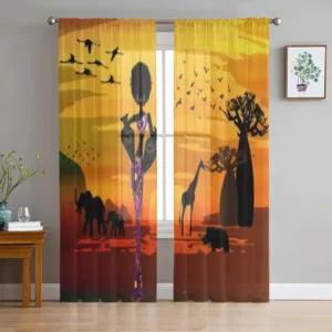 Double rideaux transparents savane africaine pour décoration