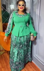 Ensemble 2 Pièces Femme en tissu africain vert