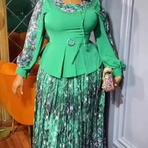 Ensemble 2 Pièces Femme en tissu africain vert