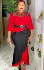 Ensemble Africain Femme Rouge et Noir