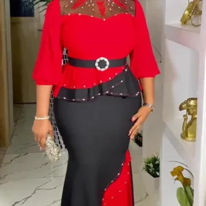 Ensemble Africain Femme Rouge et Noir