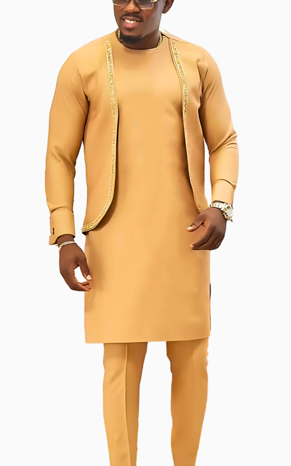 ensemble-africain-homme-beige-1 Ensemble Africain Homme Beige élégant et traditionnel