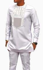 Ensemble Africain Homme Blanc élégant et traditionnel
