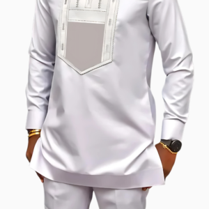 Ensemble Africain Homme Blanc élégant et traditionnel