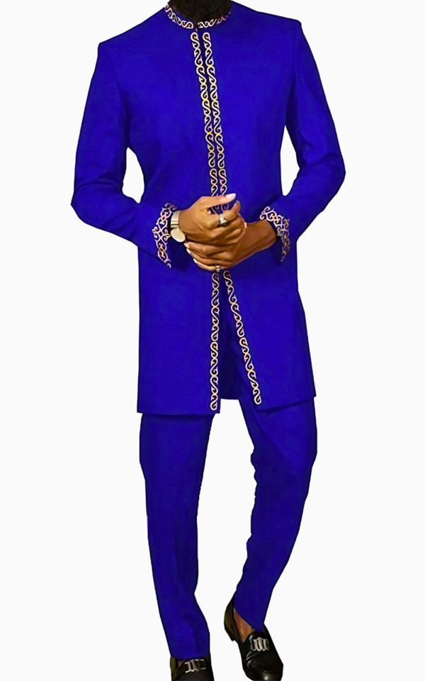 ensemble-africain-homme-bleu-2-pieces-1 Ensemble Africain Homme Bleu 2 pièces élégant et moderne