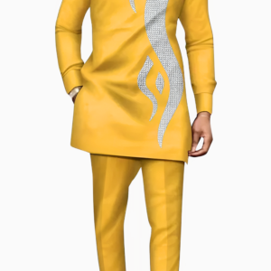 Ensemble Africain Homme Jaune Pailleté